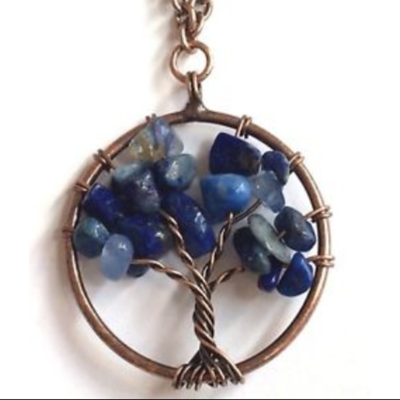 Rose Gold Blue Lapis Tree of Life Necklace  20" - Picture 1 of 8